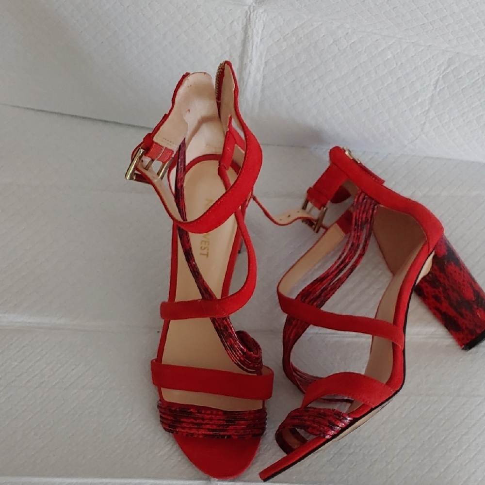 Nine West Red Strappy Heels with Block Heel